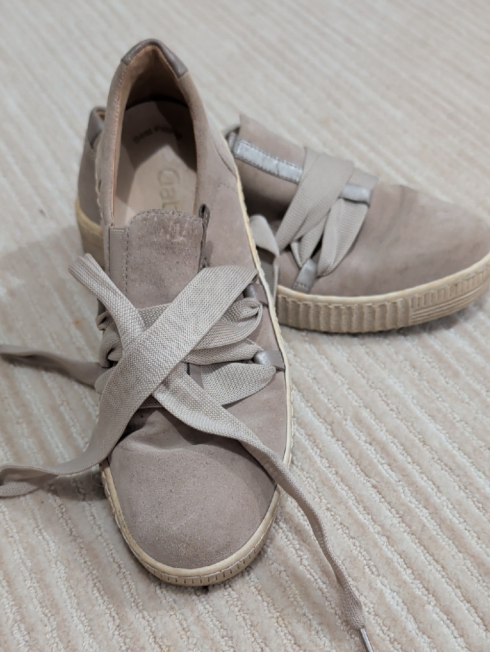 Gabor Women's Suede Lace-Up Sneakers — Light Taupe Size 4.5